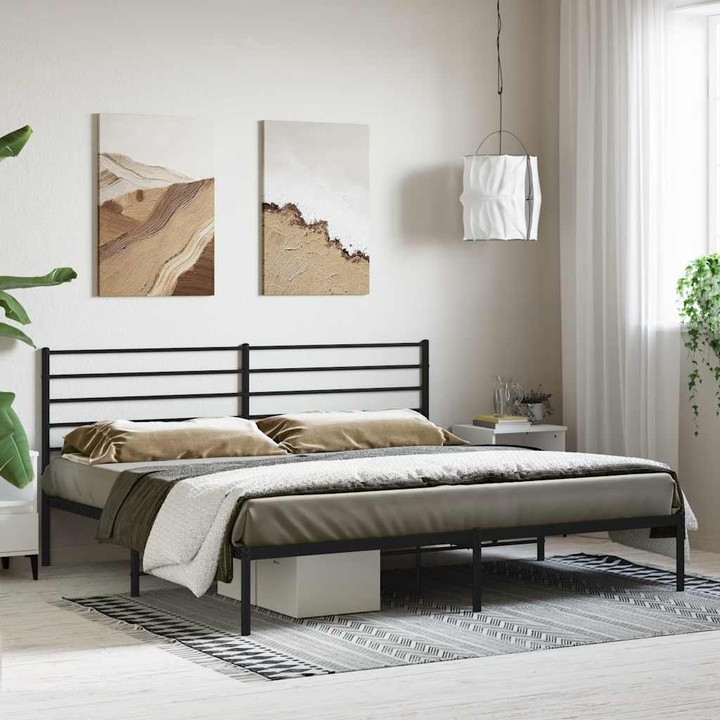 Cadre de lit métal sans matelas et tête de lit noir 180x200 cm - XIOS
