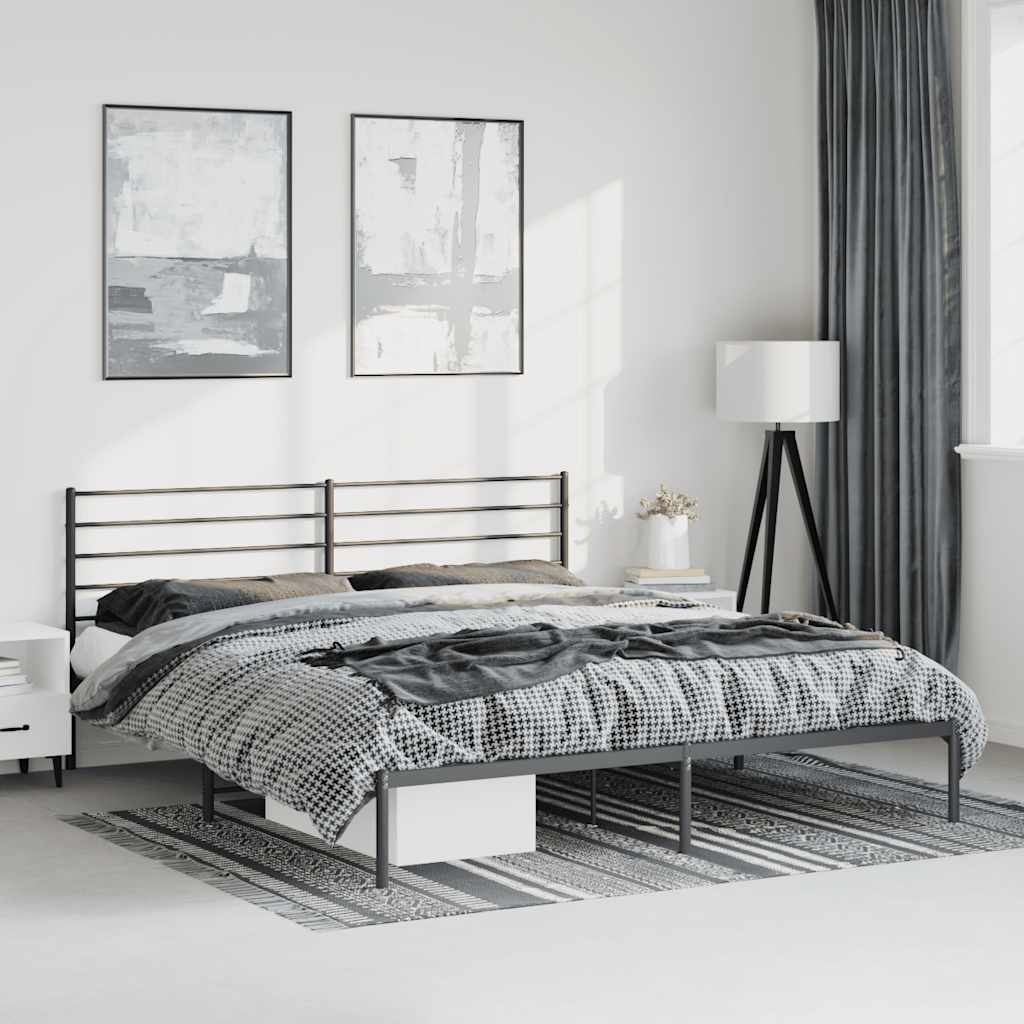 Cadre de lit métal sans matelas avec tête de lit noir 183x213cm - XIOS
