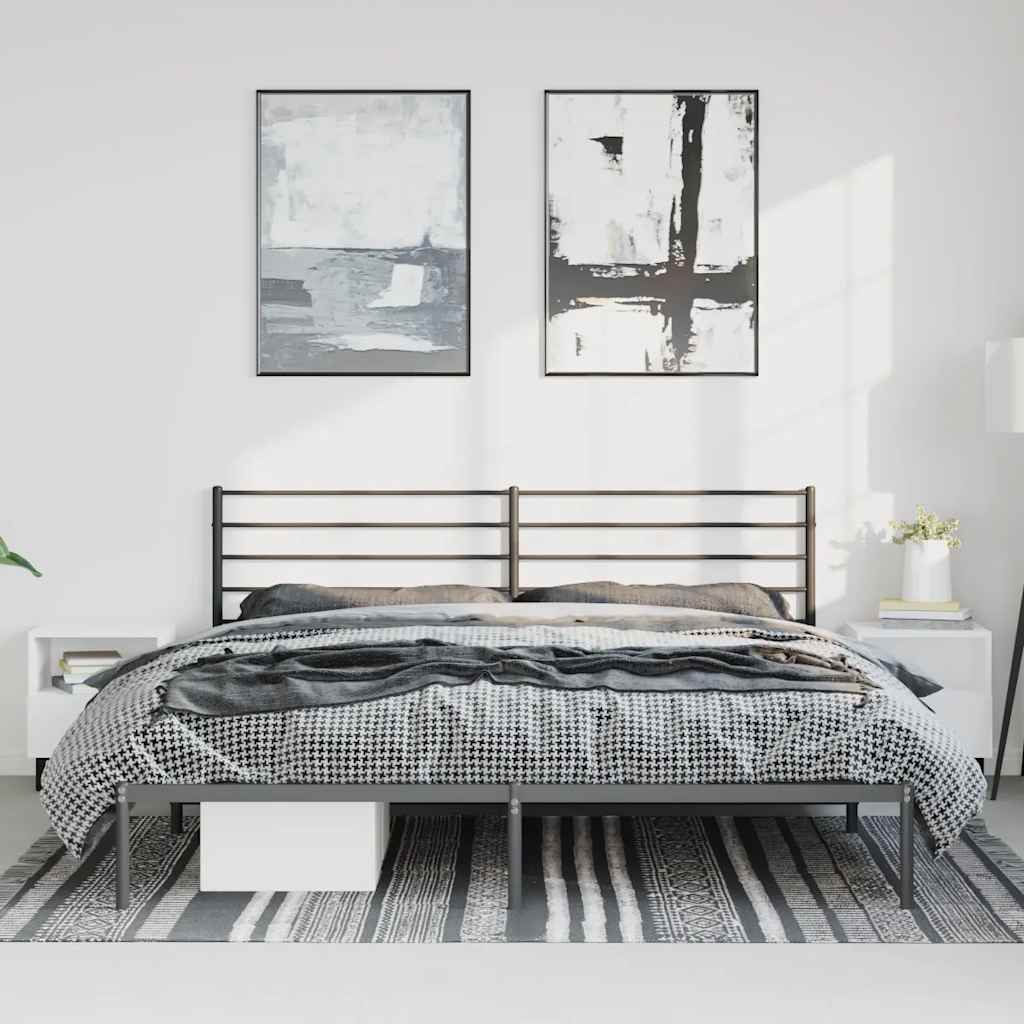 Cadre de lit métal sans matelas avec tête de lit noir 193x203cm - XIOS