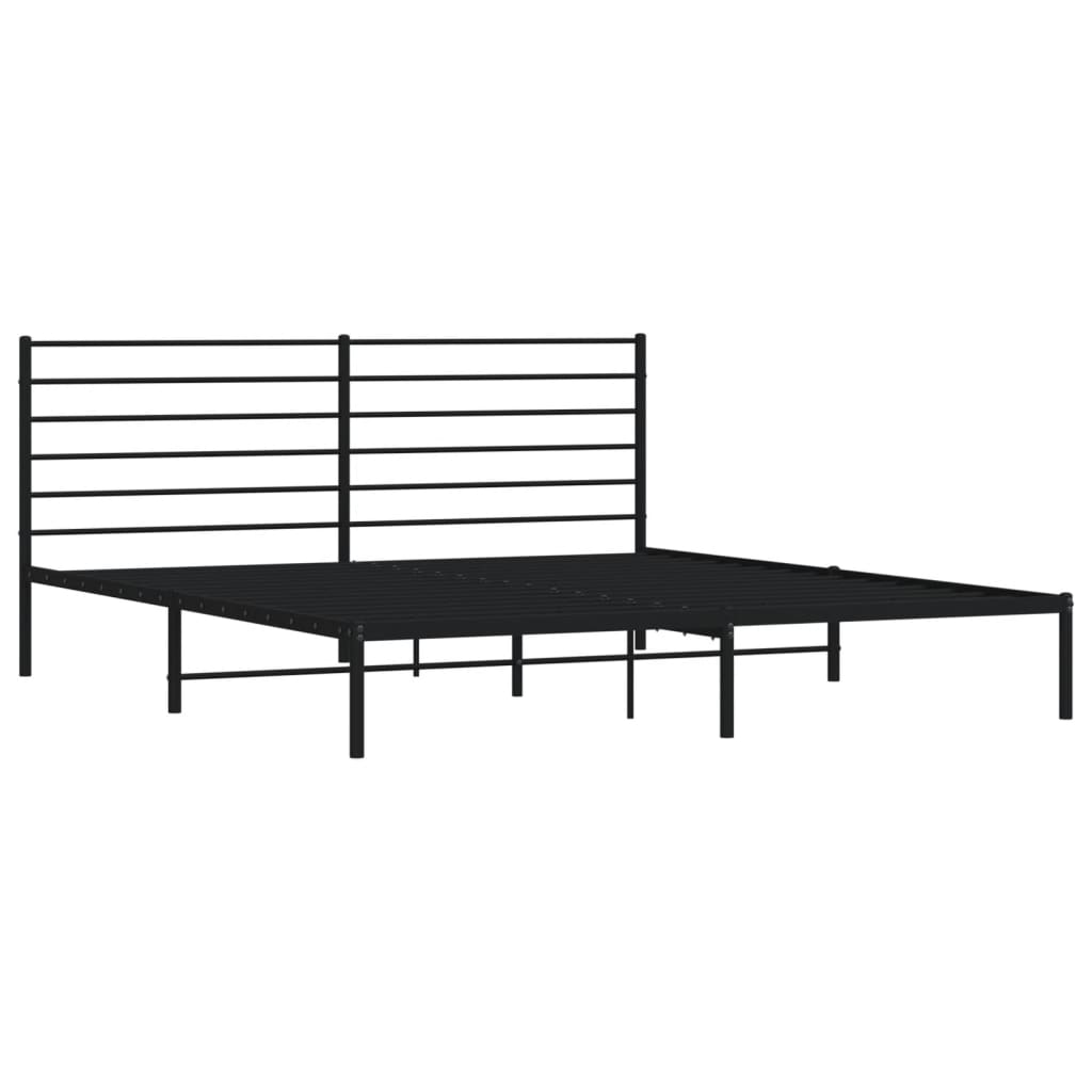Cadre de lit métal sans matelas avec tête de lit noir 200x200cm - XIOS