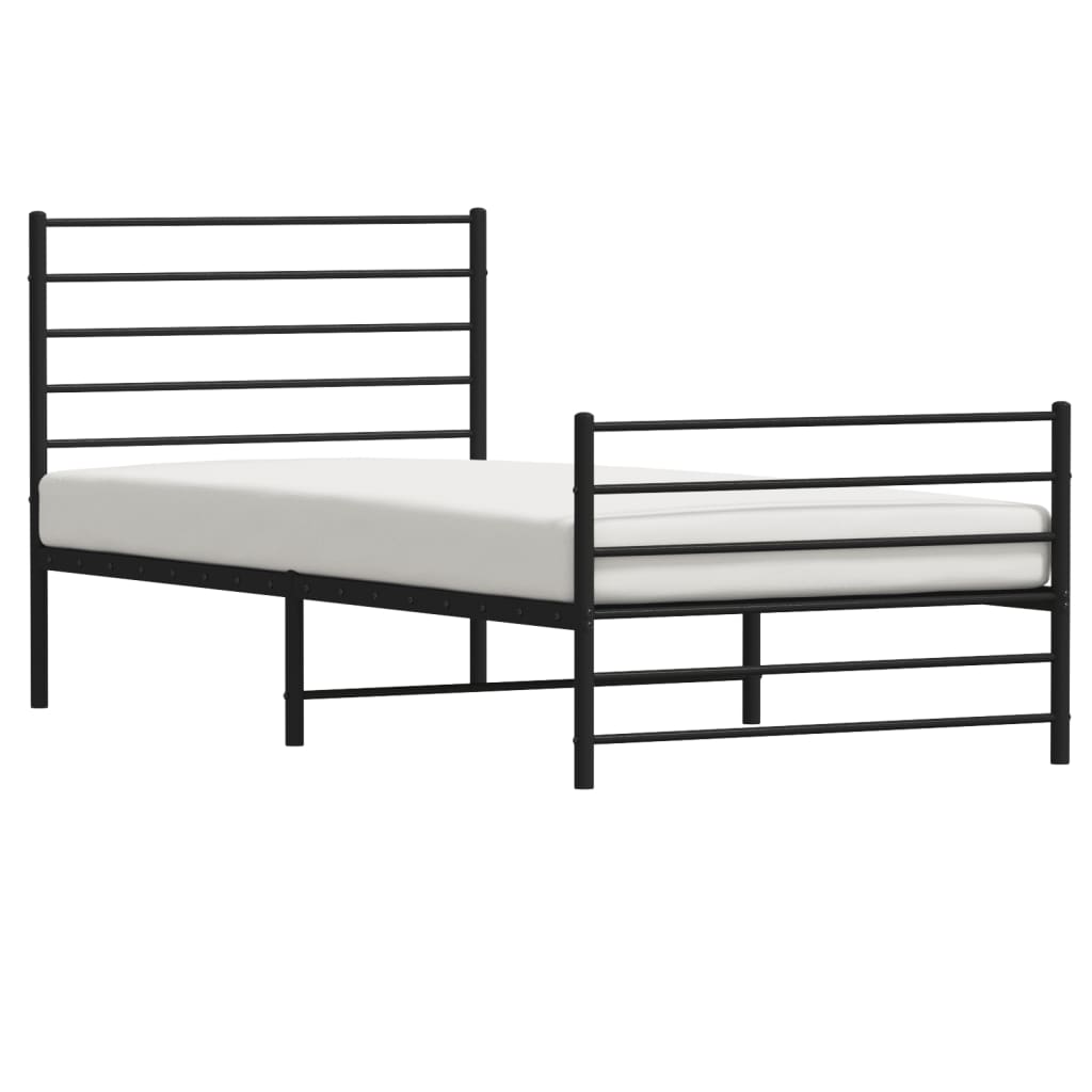 Cadre de lit métal sans matelas avec pied de lit noir 90x190 cm - XIOS