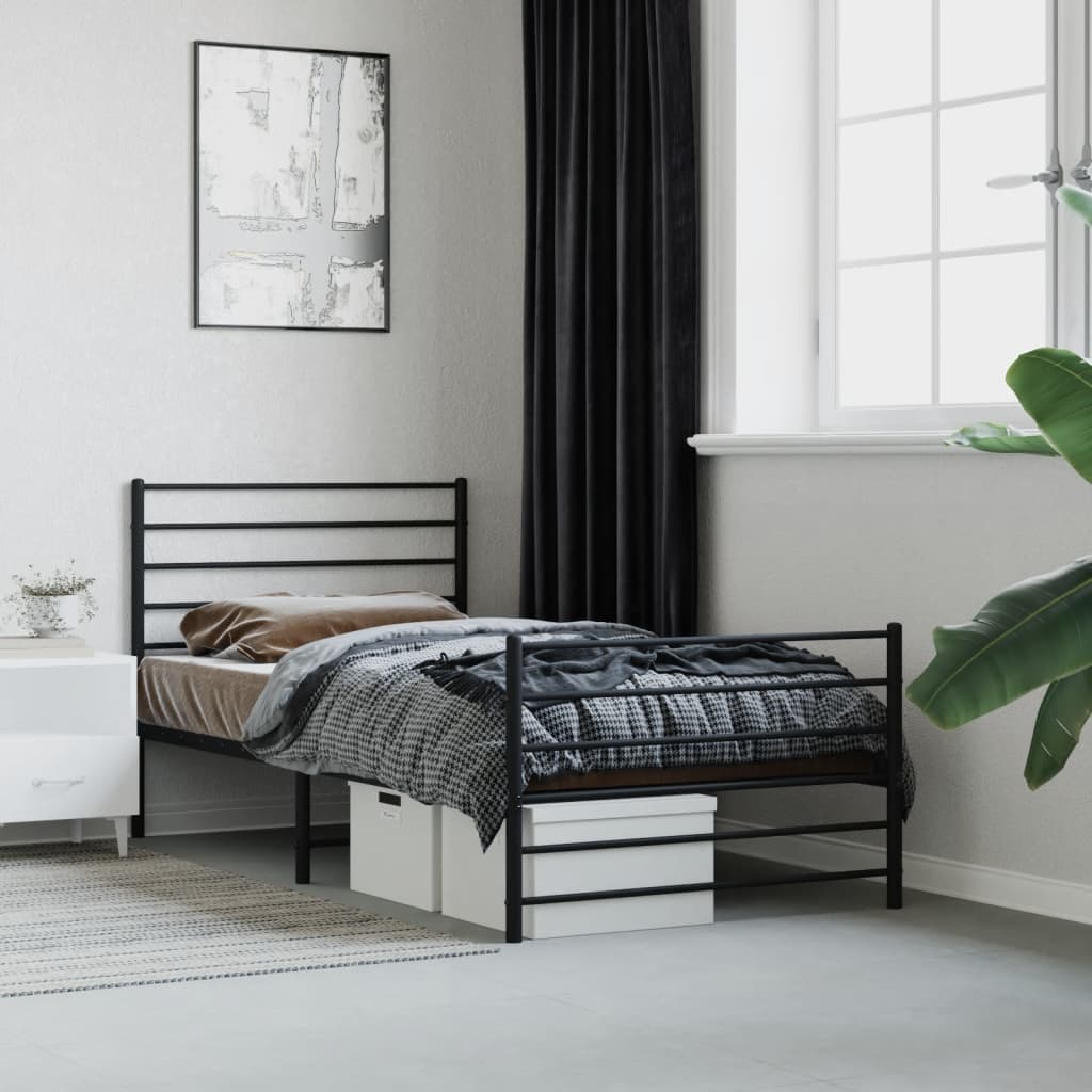 Cadre de lit métal sans matelas avec pied de lit noir 90x190 cm - XIOS