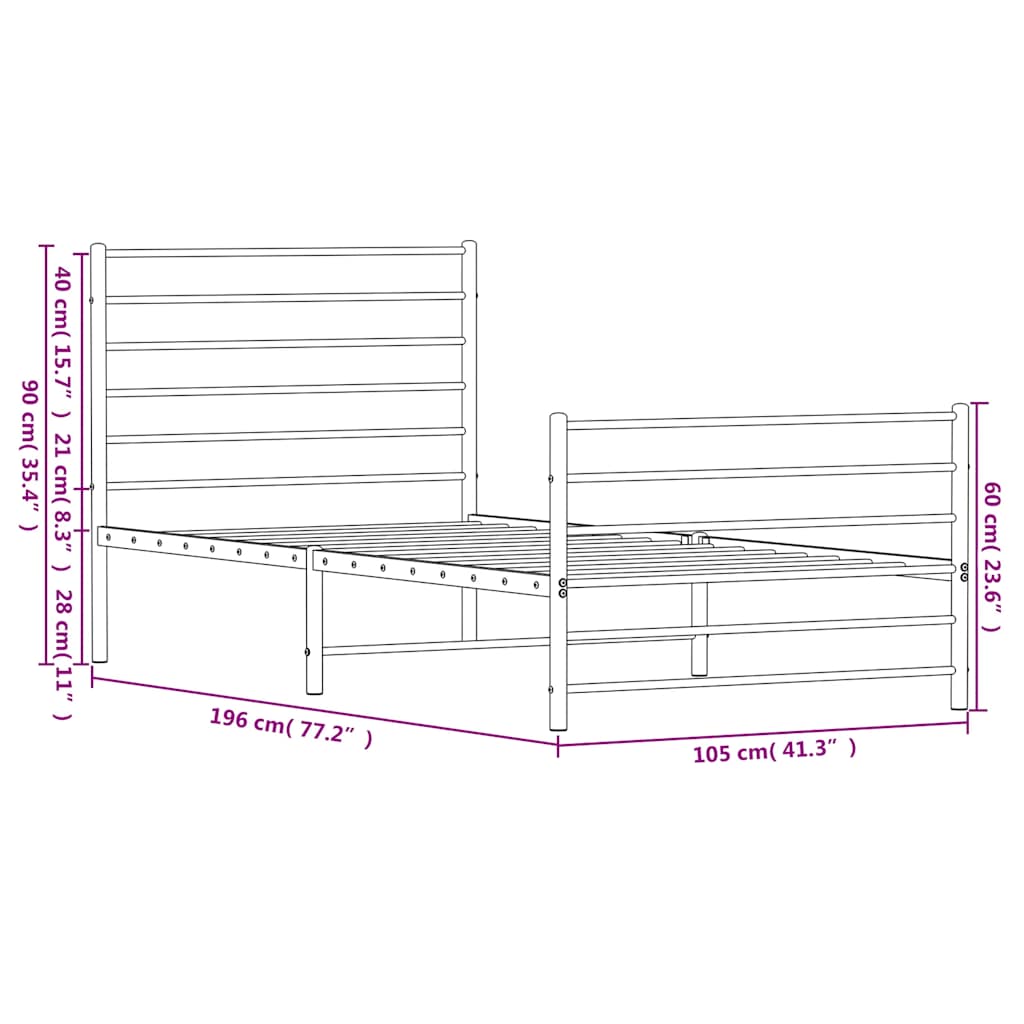 Cadre de lit métal sans matelas avec pied de lit noir 100x190cm - XIOS