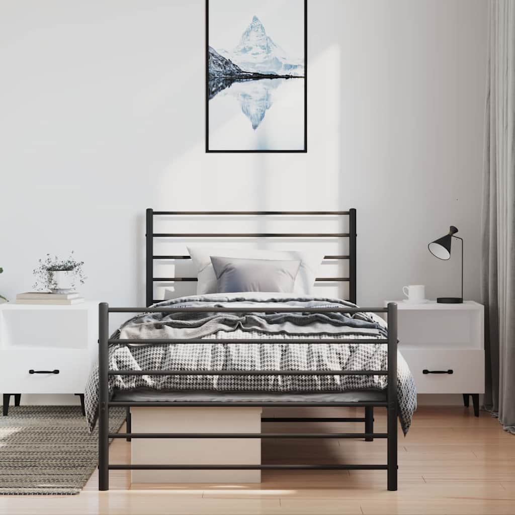 Cadre de lit métal sans matelas et pied de lit noir 100x200 cm - XIOS