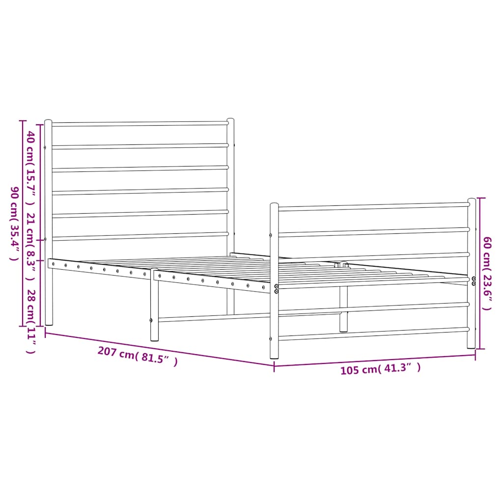 Cadre de lit métal sans matelas et pied de lit noir 100x200 cm - XIOS