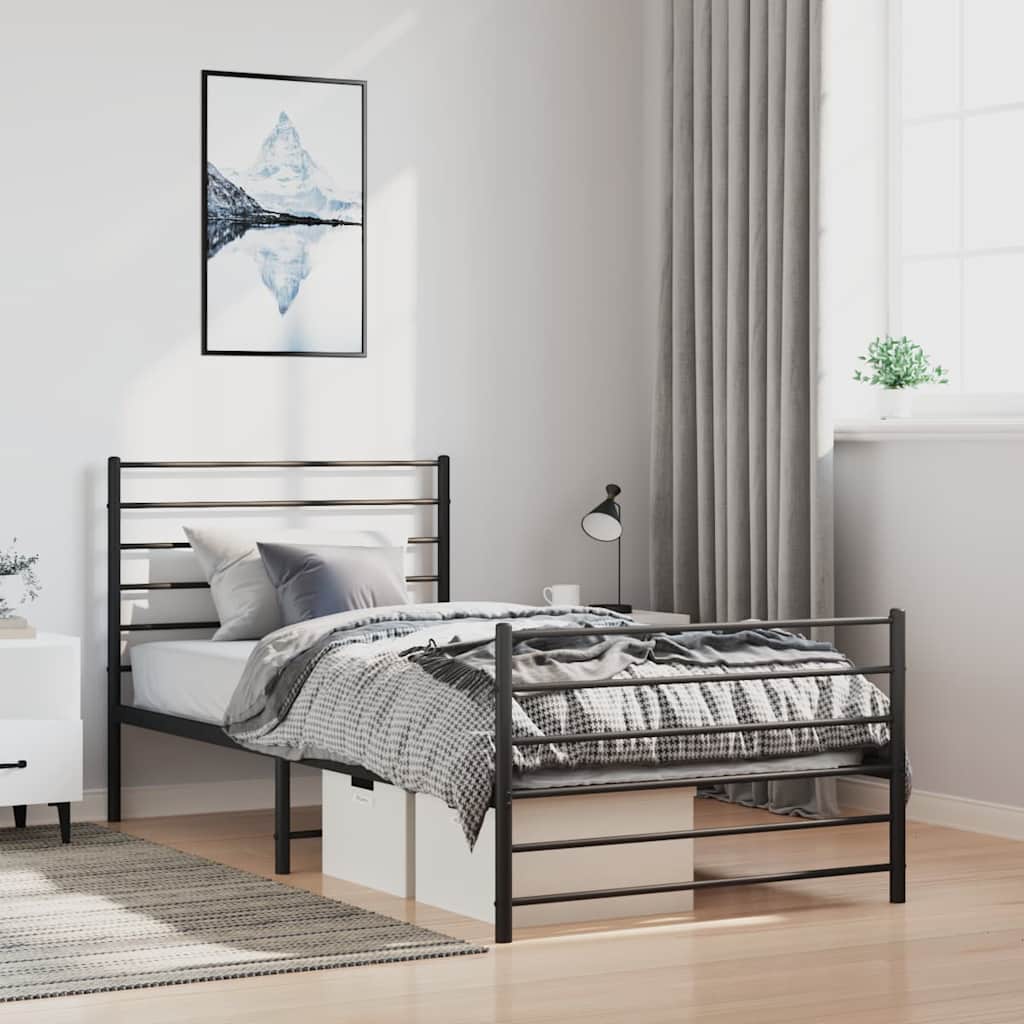 Cadre de lit métal sans matelas et pied de lit noir 100x200 cm - XIOS