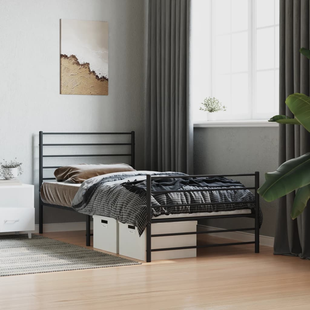 Cadre de lit métal sans matelas avec pied de lit noir 107x203cm - XIOS