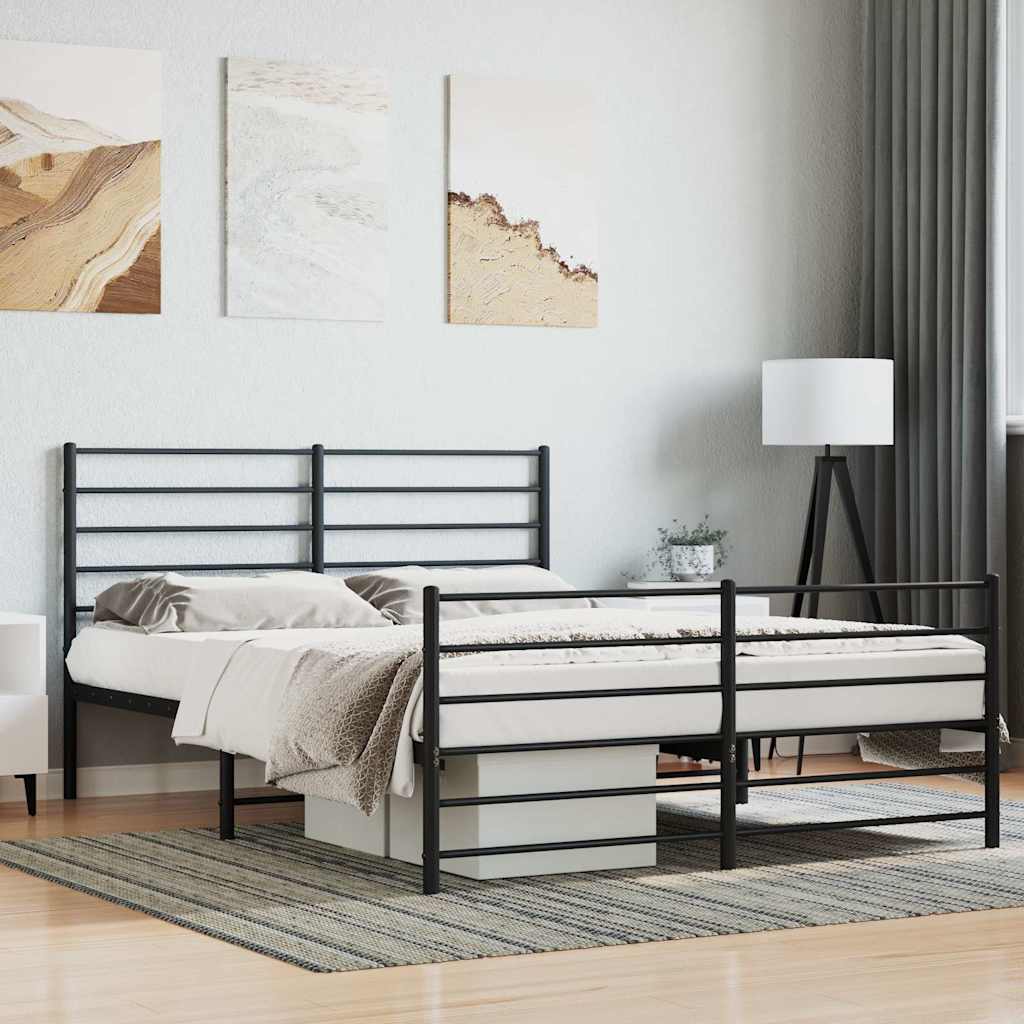 Cadre de lit métal sans matelas avec pied de lit noir 140x200cm - XIOS