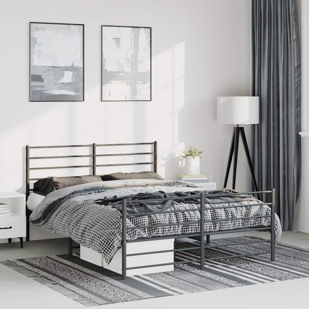 Cadre de lit métal sans matelas avec pied de lit noir 150x200cm - XIOS