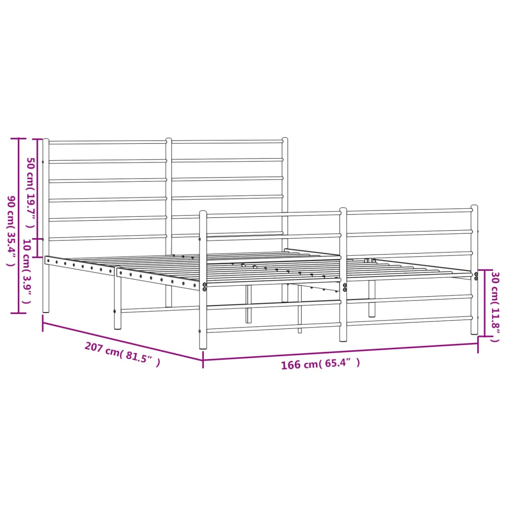 Cadre de lit métal sans matelas avec pied de lit noir 160x200cm - XIOS