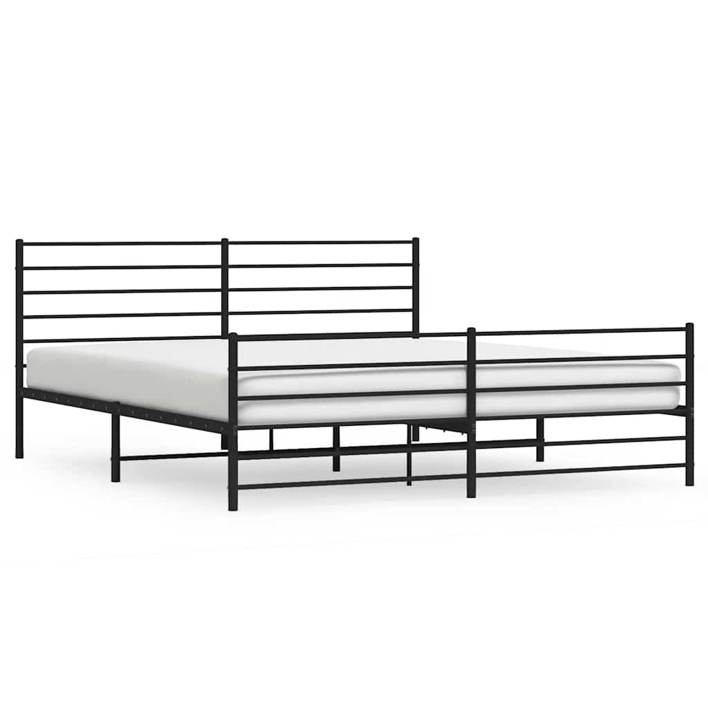 Cadre de lit métal sans matelas avec pied de lit noir 183x213cm - XIOS
