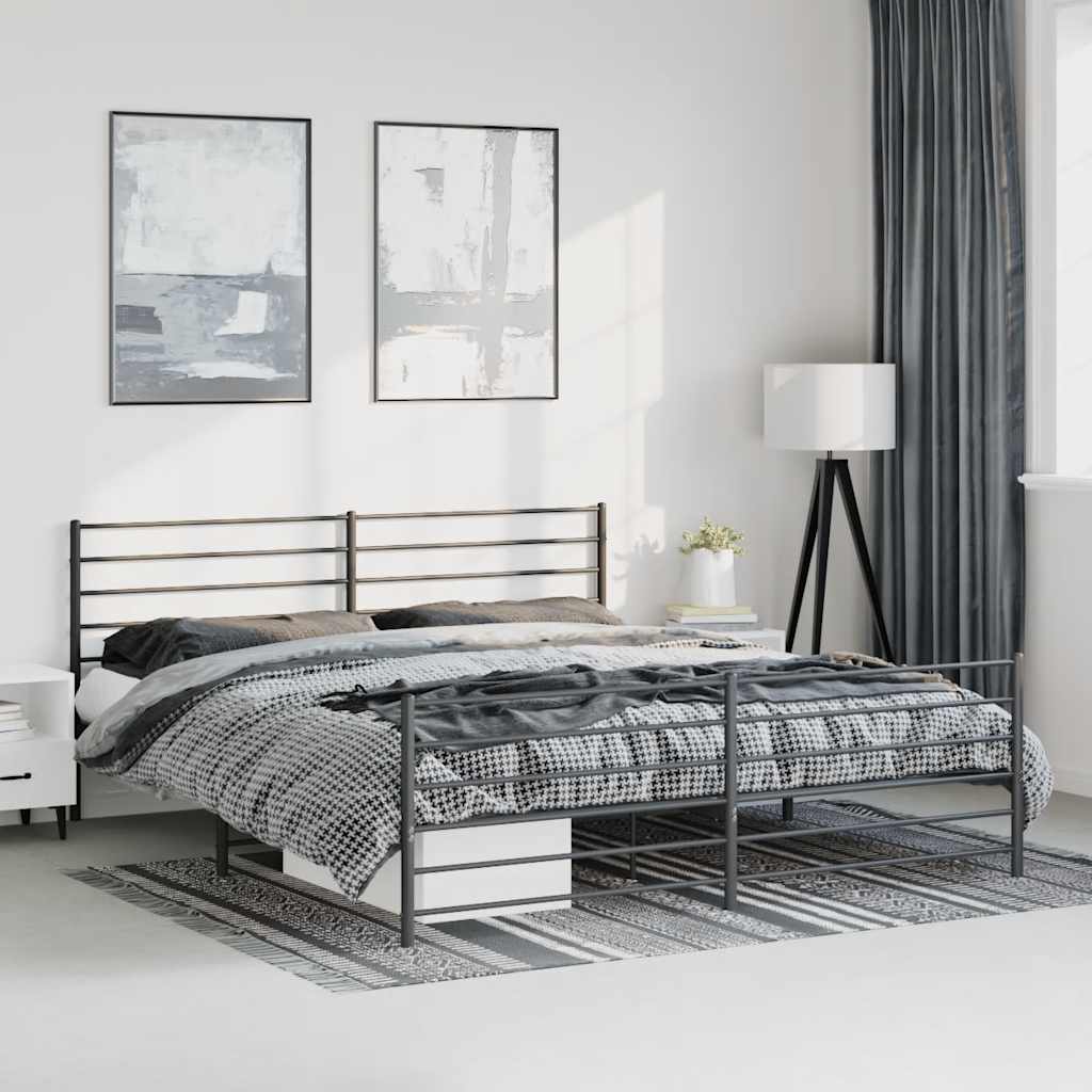 Cadre de lit métal sans matelas avec pied de lit noir 183x213cm - XIOS
