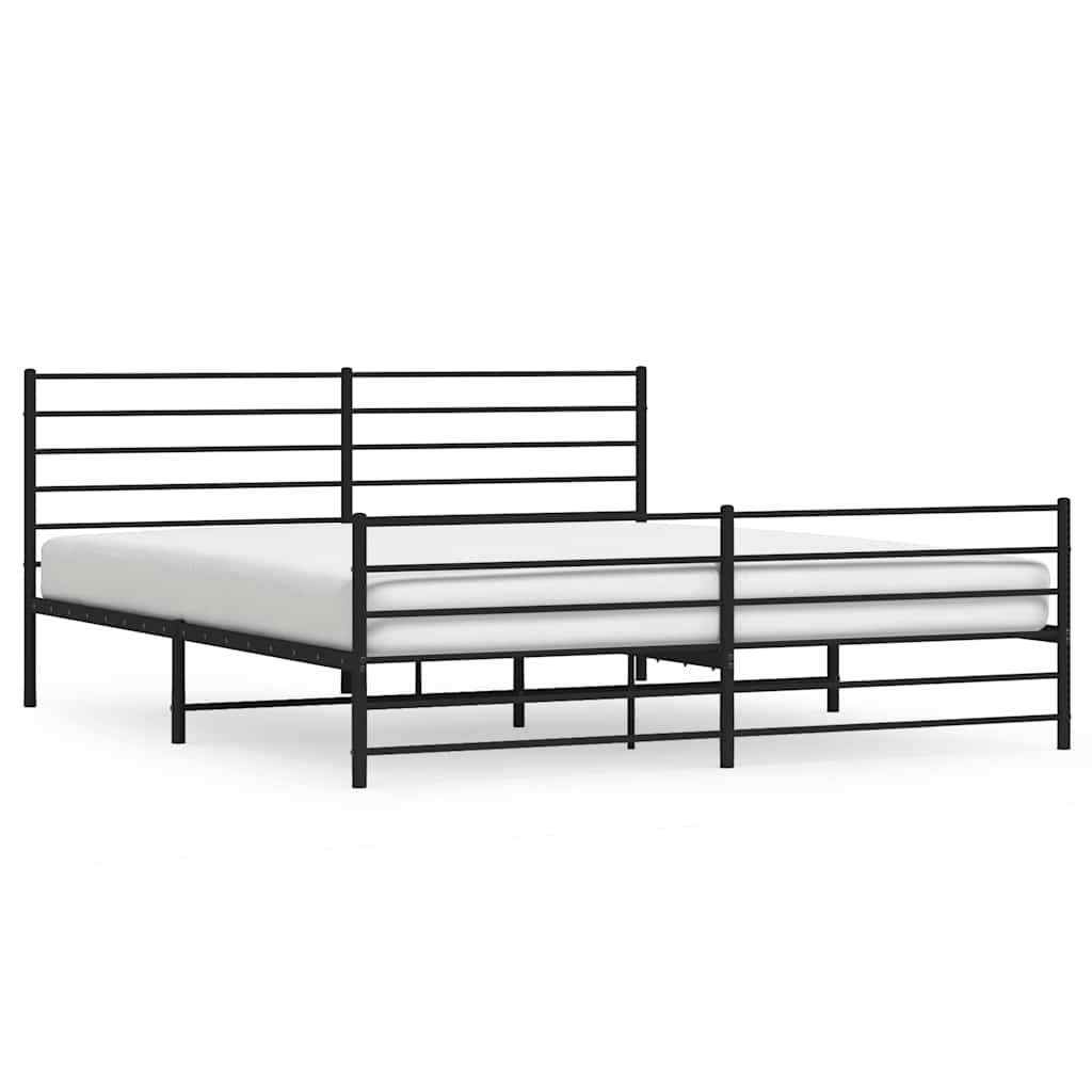 Cadre de lit métal sans matelas avec pied de lit noir 193x203cm - XIOS