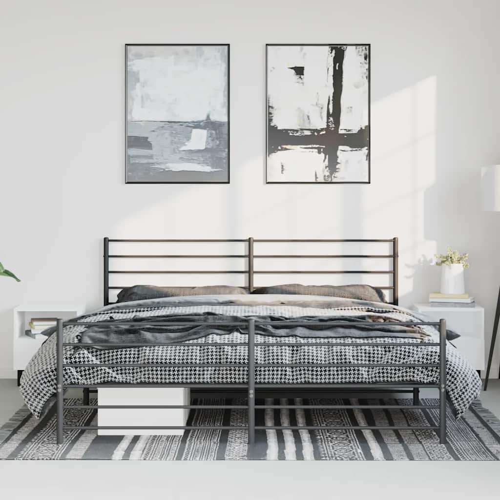 Cadre de lit métal sans matelas avec pied de lit noir 193x203cm - XIOS
