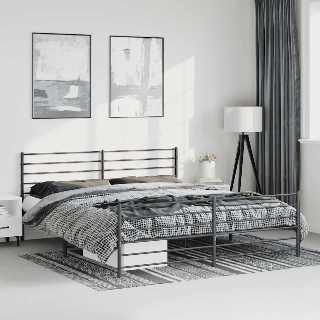 Cadre de lit métal sans matelas avec pied de lit noir 193x203cm - XIOS