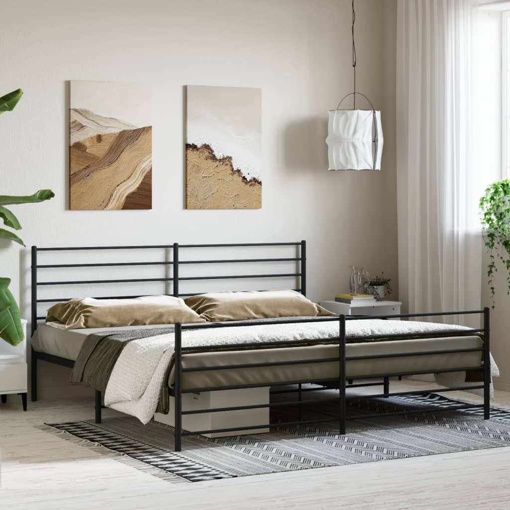 Cadre de lit métal sans matelas avec pied de lit noir 200x200cm - XIOS