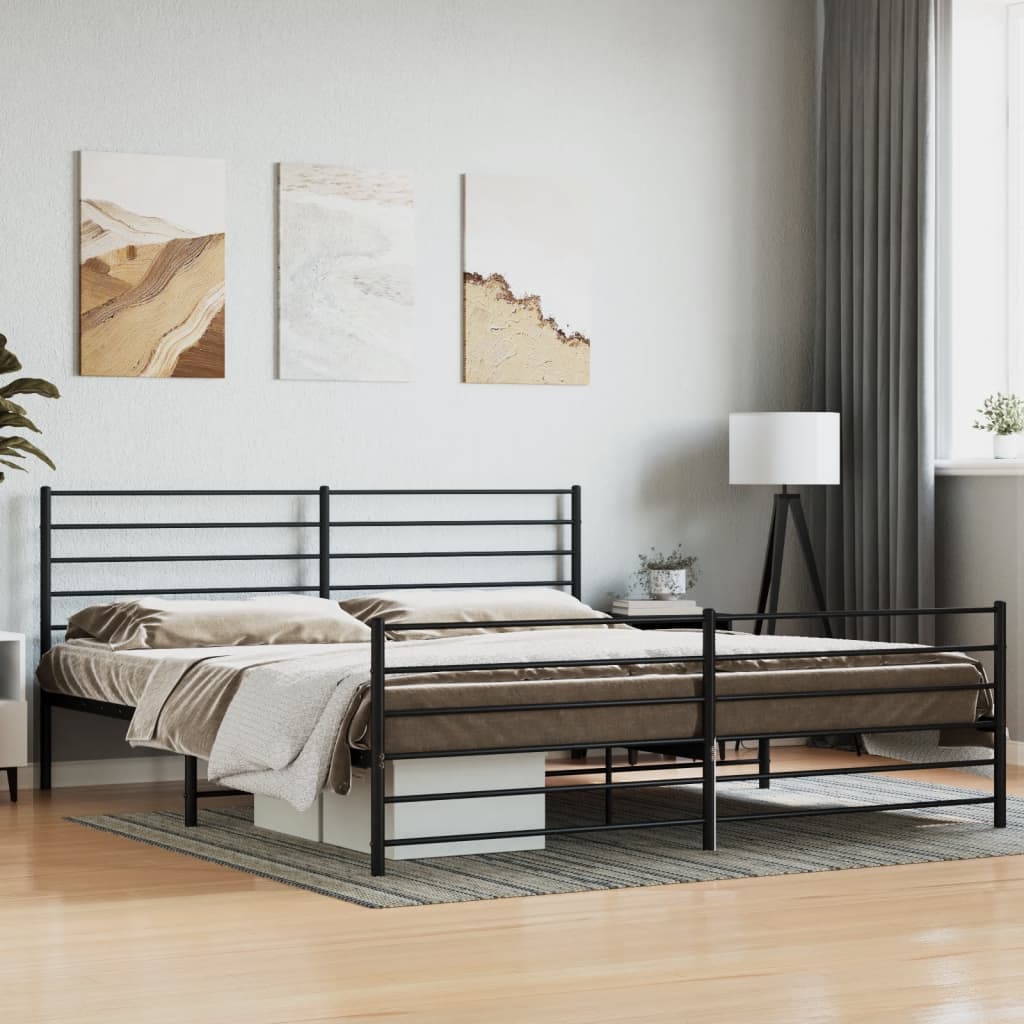 Cadre de lit métal sans matelas avec pied de lit noir 200x200cm - XIOS