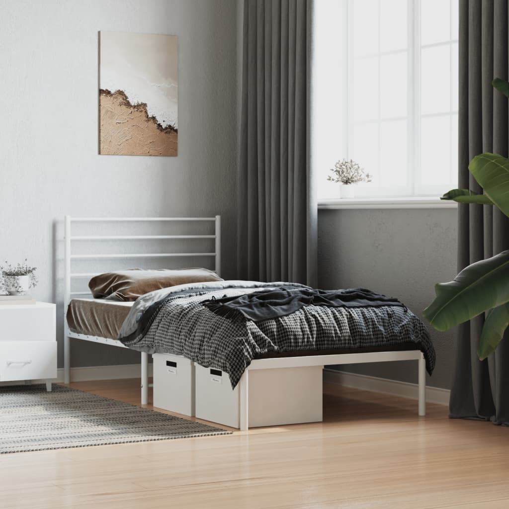 Cadre de lit métal sans matelas avec tête de lit blanc 80x200cm - XIOS