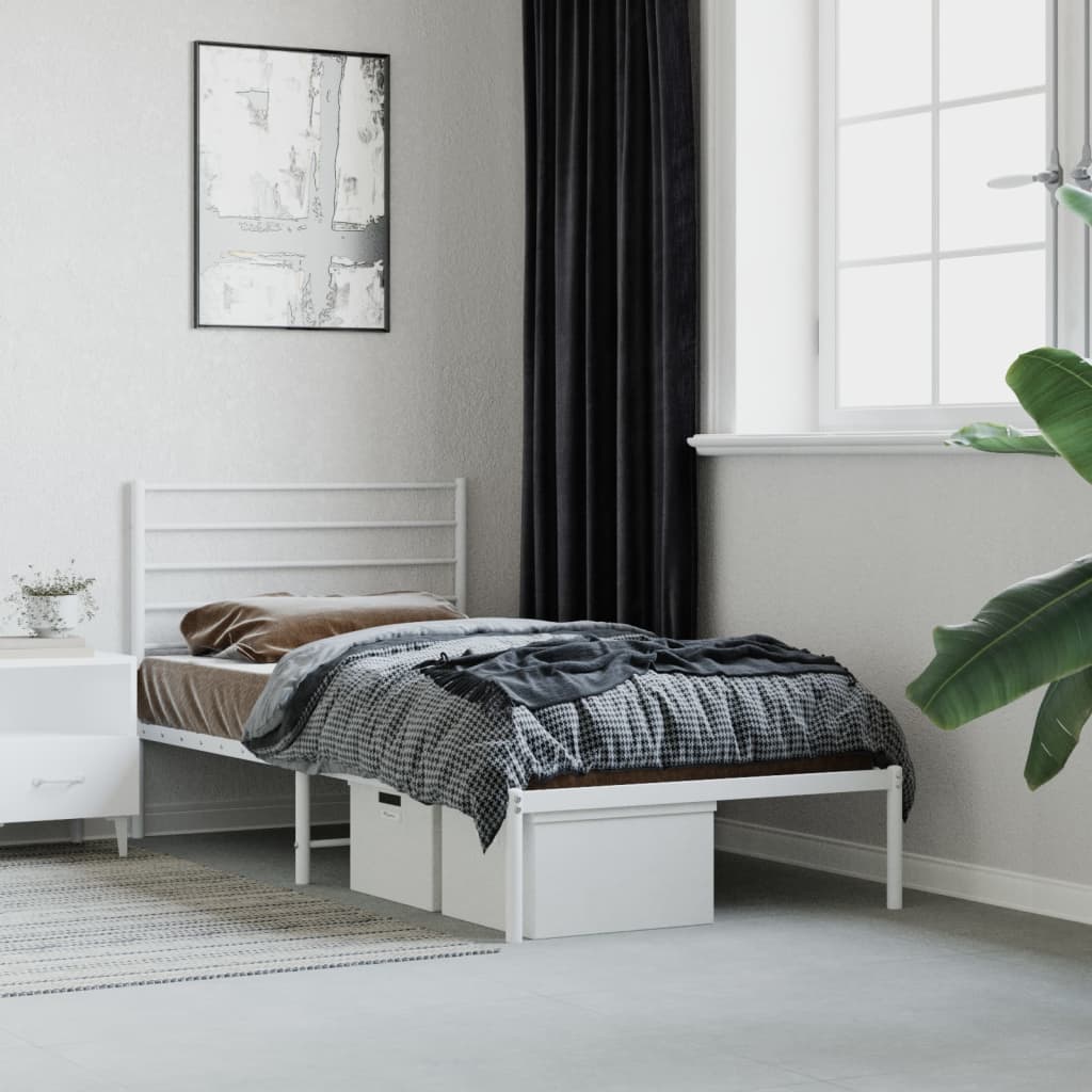 Cadre de lit métal sans matelas avec tête de lit blanc 80x200cm - XIOS