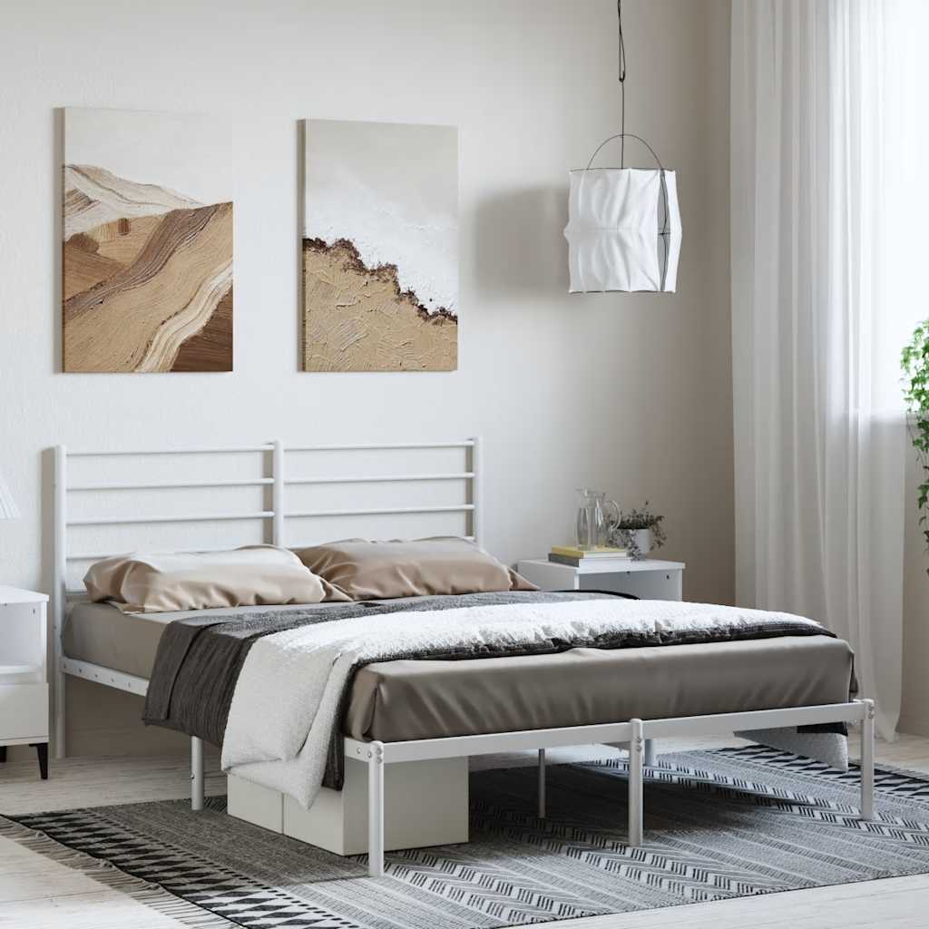 Cadre de lit métal sans matelas et tête de lit blanc 135x190 cm - XIOS
