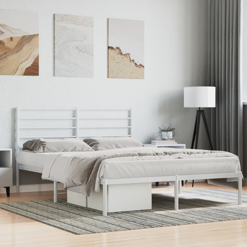 Cadre de lit métal sans matelas et tête de lit blanc 140x200 cm - XIOS