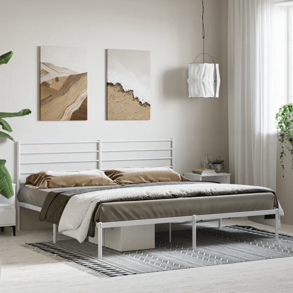 Cadre de lit métal sans matelas et tête de lit blanc 180x200 cm - XIOS