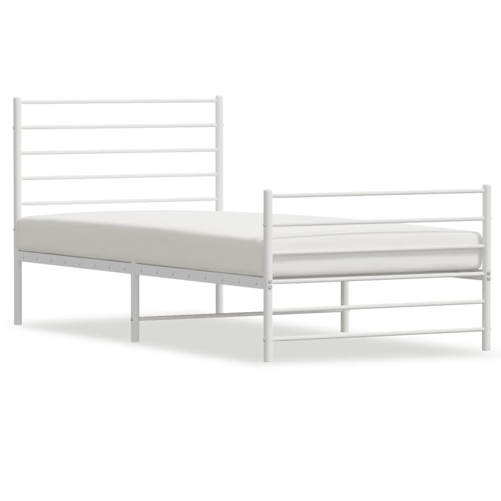 Cadre de lit métal sans matelas avec pied de lit blanc 75x190cm - XIOS