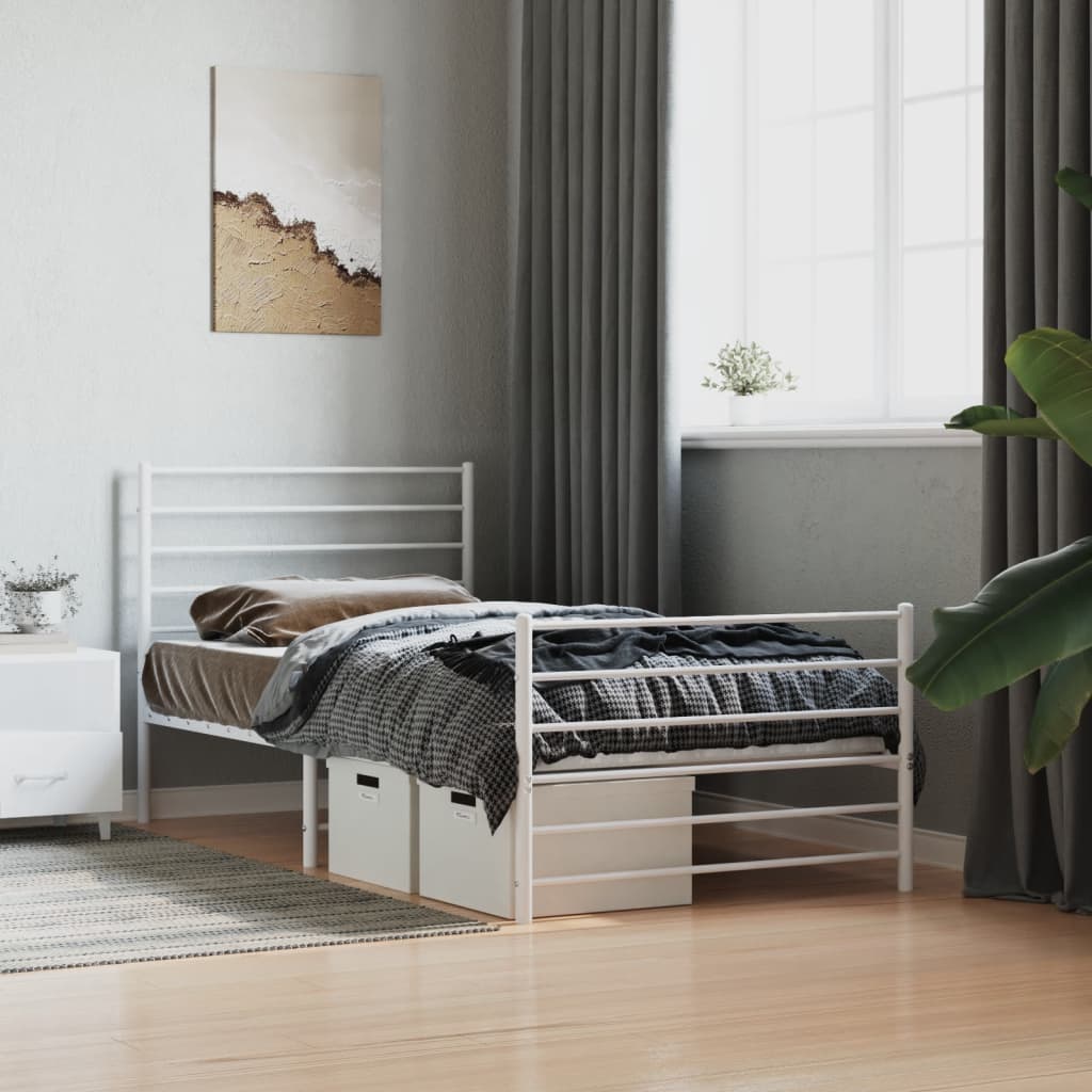 Cadre de lit métal sans matelas avec pied de lit blanc 75x190cm - XIOS