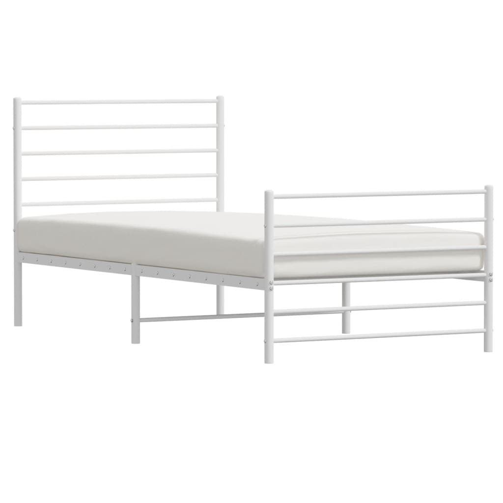 Cadre de lit métal sans matelas avec pied de lit blanc 75x190cm - XIOS