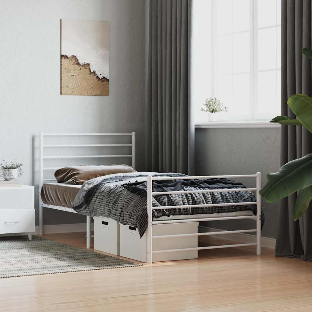 Cadre de lit métal sans matelas avec pied de lit blanc 90x190cm - XIOS