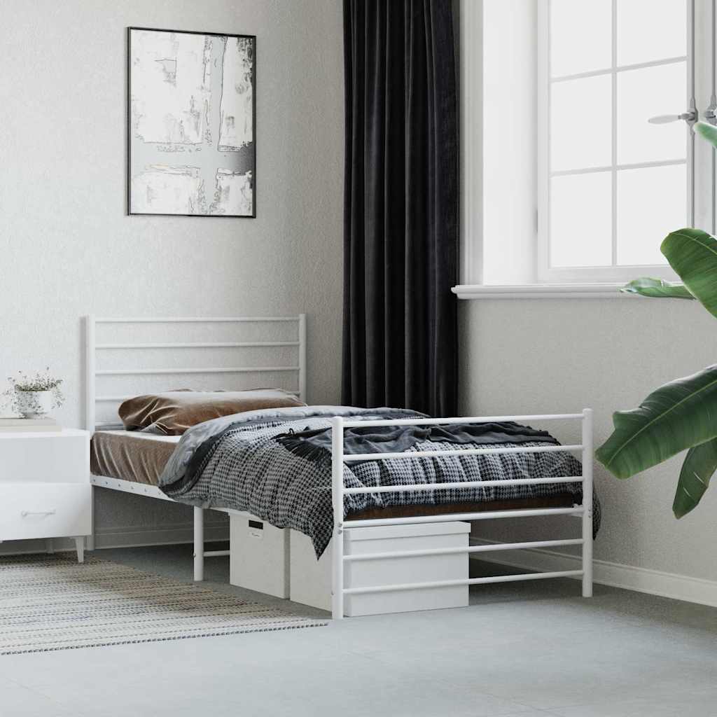 Cadre de lit métal sans matelas avec pied de lit blanc 90x190cm - XIOS