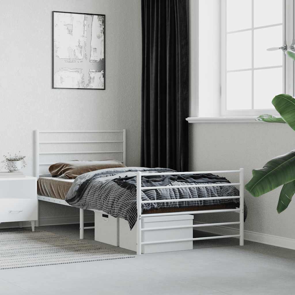 Cadre de lit métal sans matelas avec pied de lit blanc 90x200cm - XIOS
