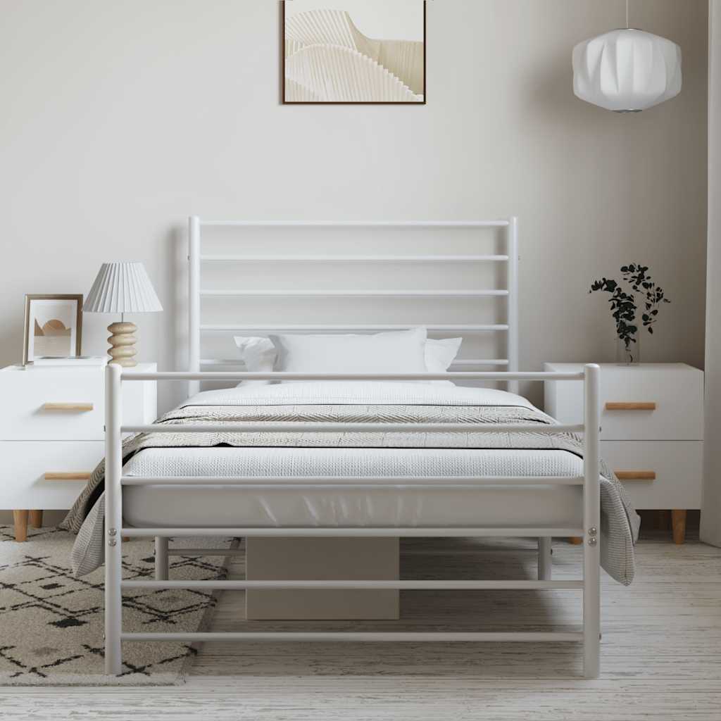 Cadre de lit métal sans matelas et pied de lit blanc 100x190 cm - XIOS