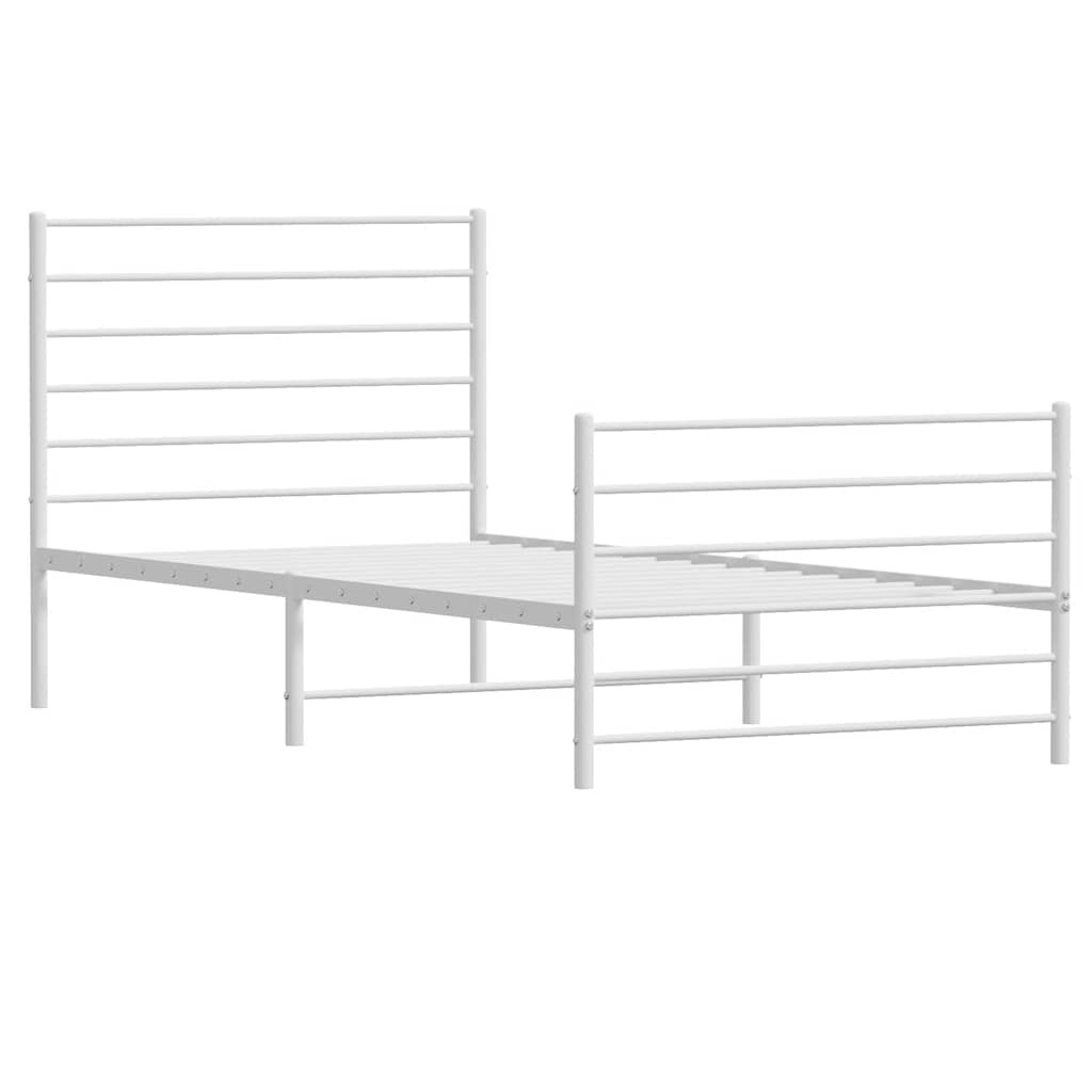 Cadre de lit métal sans matelas et pied de lit blanc 100x190 cm - XIOS
