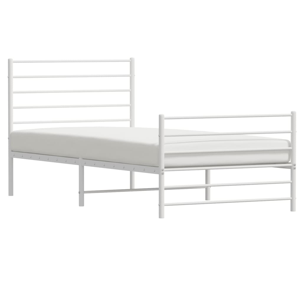 Cadre de lit métal sans matelas et pied de lit blanc 107x203 cm - XIOS