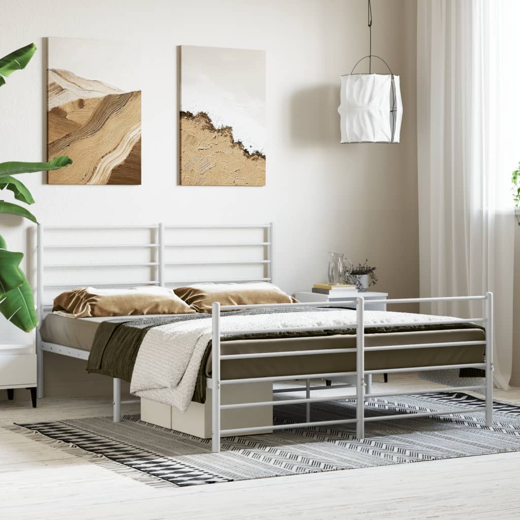 Cadre de lit métal sans matelas et pied de lit blanc 120x190 cm - XIOS