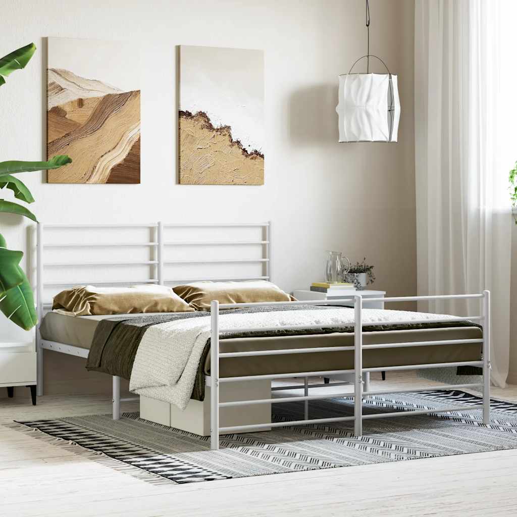 Cadre de lit métal sans matelas et pied de lit blanc 140x200 cm - XIOS