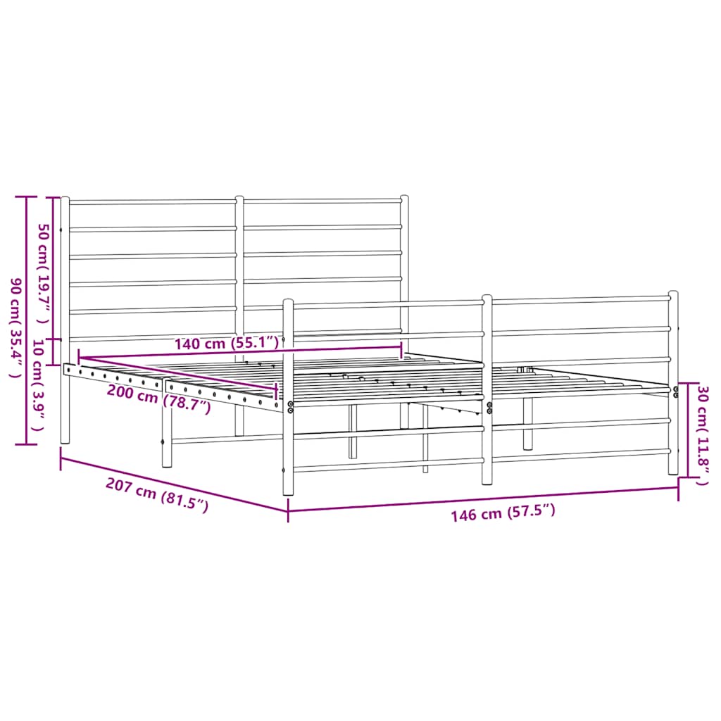Cadre de lit métal sans matelas et pied de lit blanc 140x200 cm - XIOS