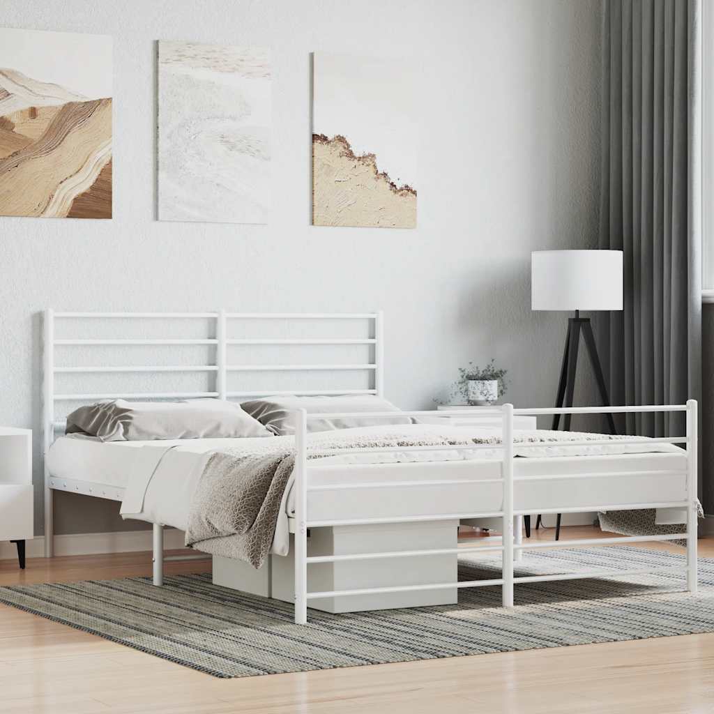 Cadre de lit métal sans matelas et pied de lit blanc 140x200 cm - XIOS