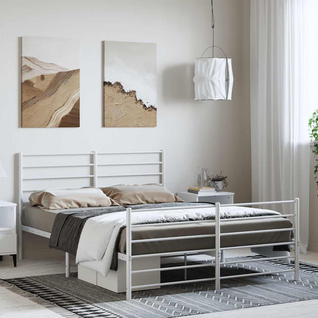 Cadre de lit métal sans matelas et pied de lit blanc 150x200 cm - XIOS
