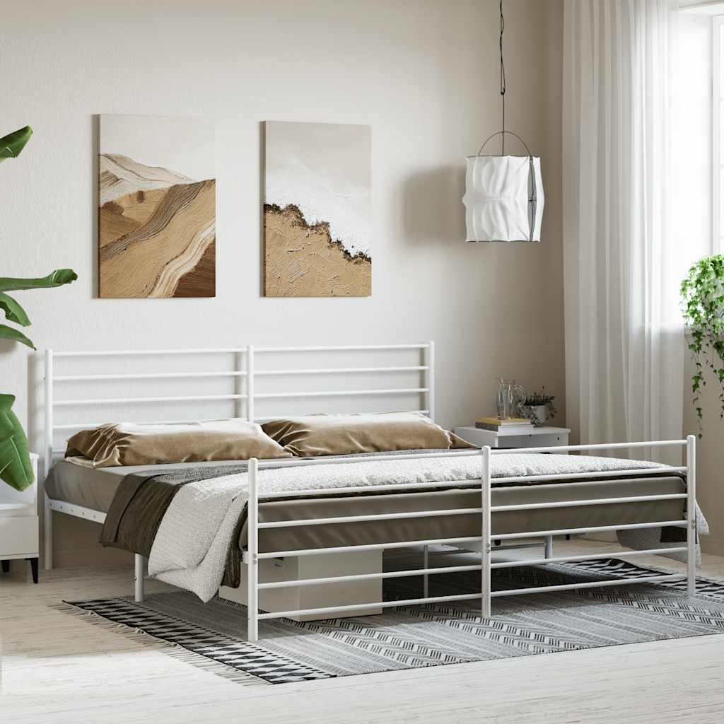 Cadre de lit métal sans matelas et pied de lit blanc 180x200 cm - XIOS