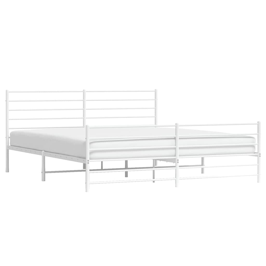 Cadre de lit métal sans matelas et pied de lit blanc 183x213 cm - XIOS