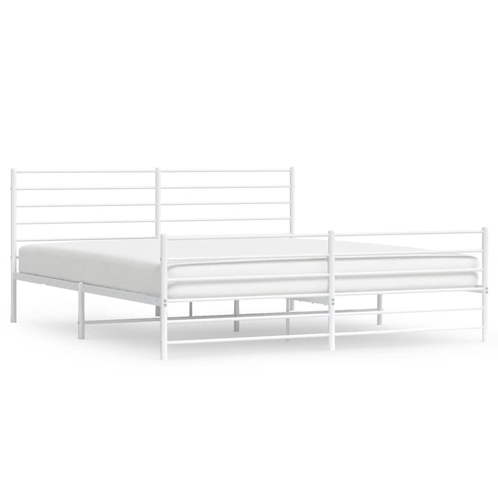 Cadre de lit métal sans matelas et pied de lit blanc 193x203 cm - XIOS