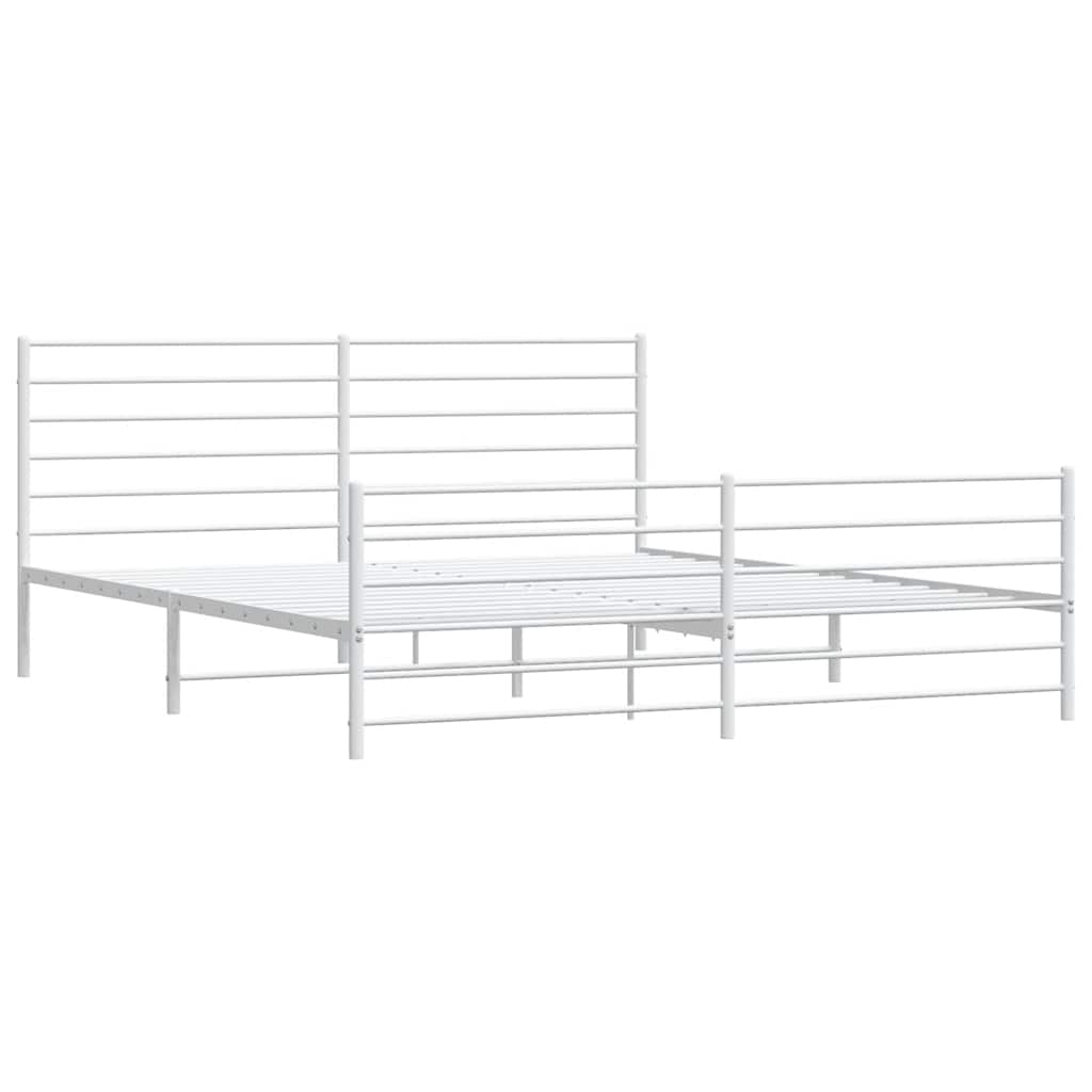 Cadre de lit métal sans matelas et pied de lit blanc 193x203 cm - XIOS