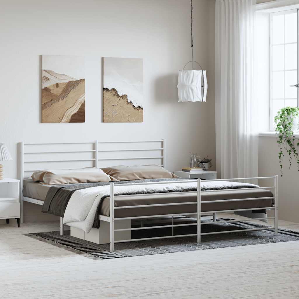 Cadre de lit métal sans matelas et pied de lit blanc 193x203 cm - XIOS