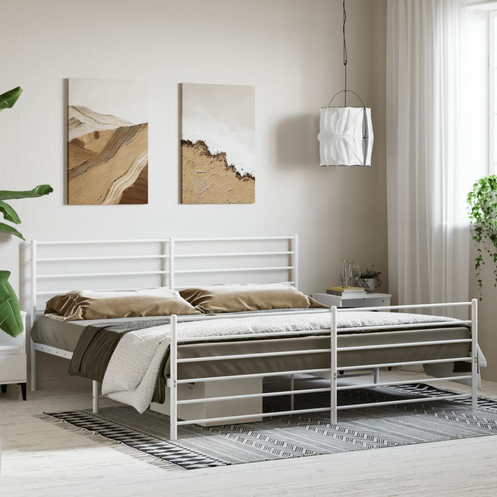 Cadre de lit métal sans matelas et pied de lit blanc 200x200 cm - XIOS