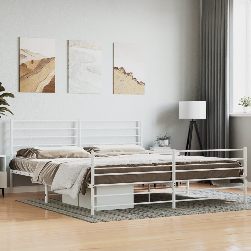 Cadre de lit métal sans matelas et pied de lit blanc 200x200 cm - XIOS