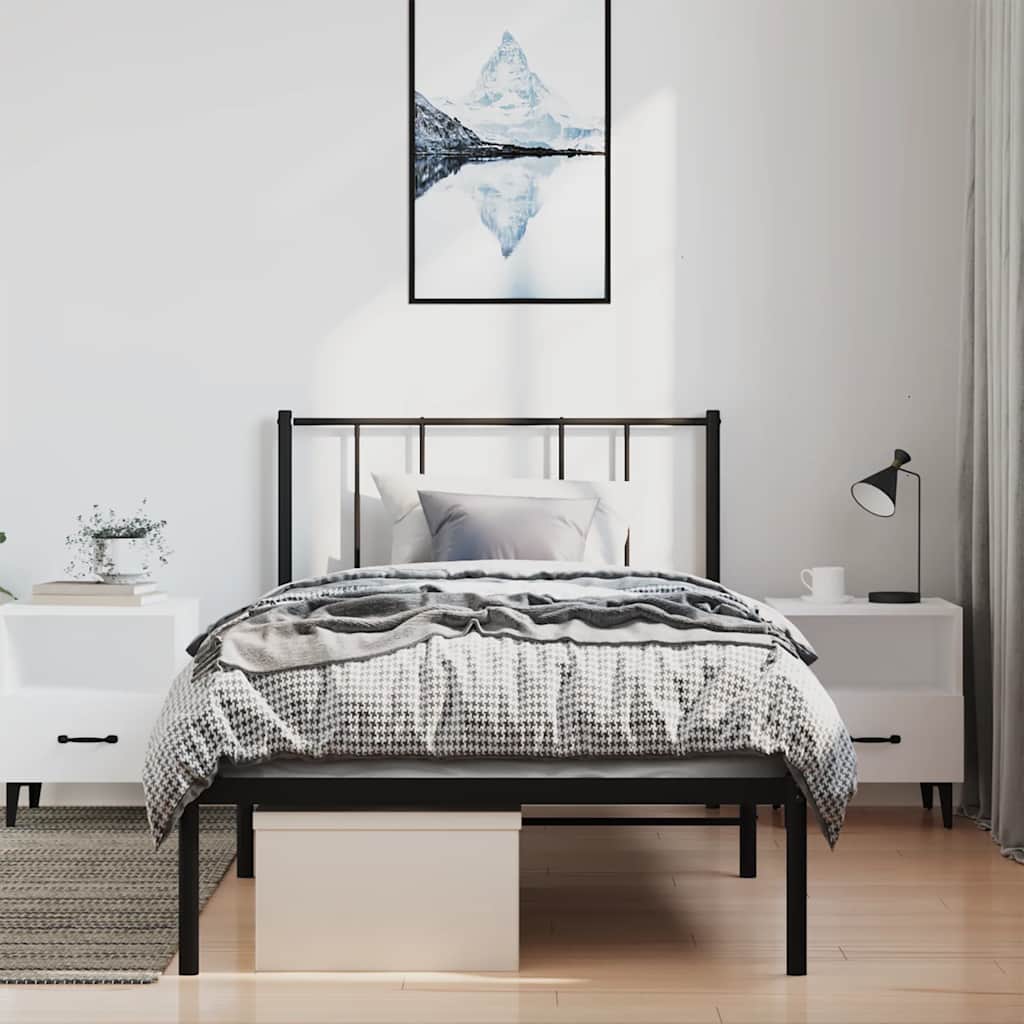 Cadre de lit métal sans matelas avec tête de lit noir 100x190cm - XIOS