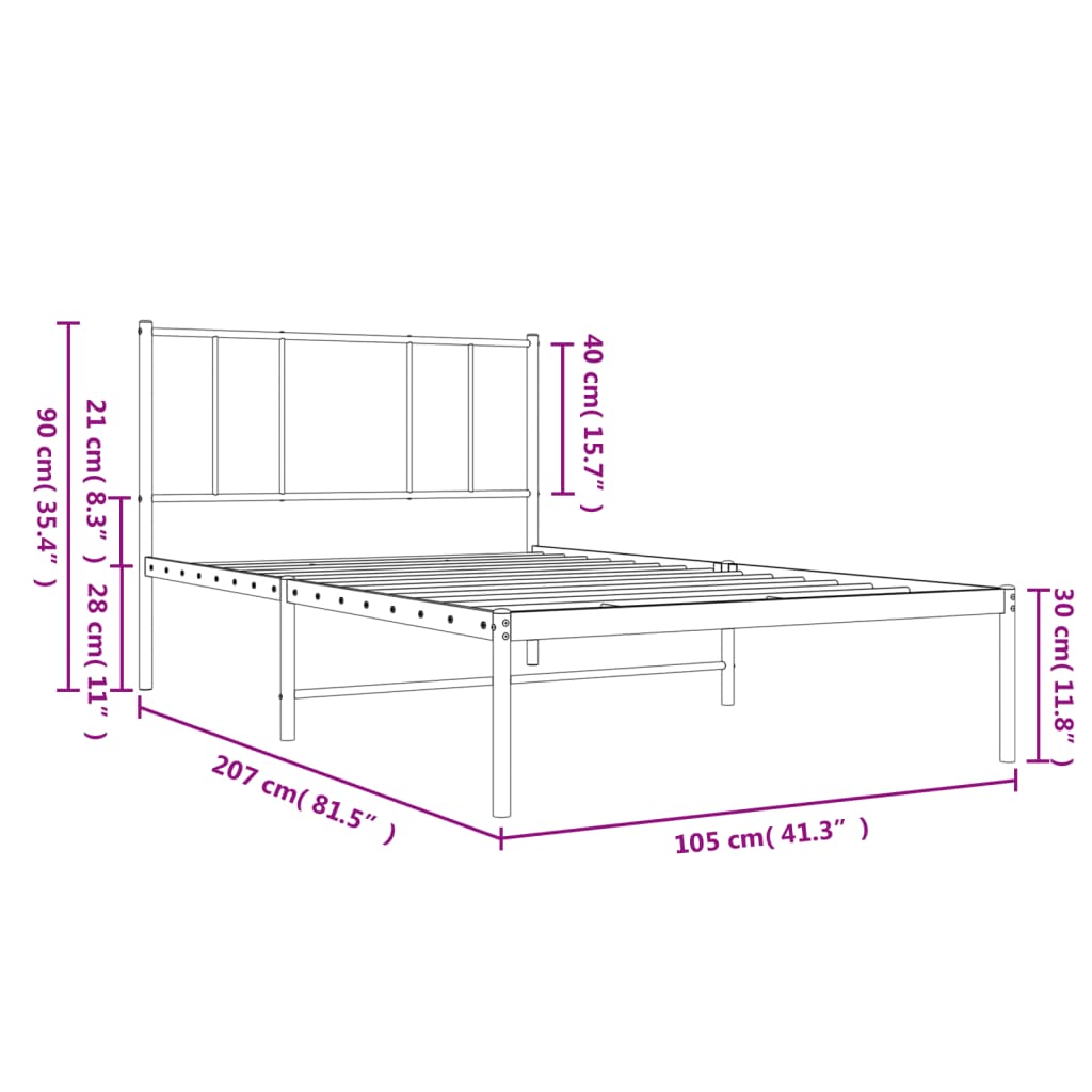 Cadre de lit métal sans matelas avec tête de lit noir 100x200cm - XIOS