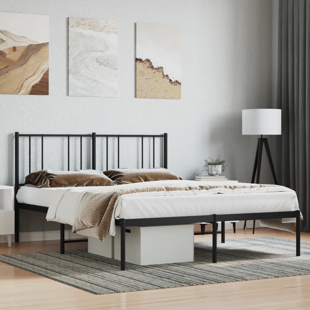Cadre de lit métal sans matelas avec tête de lit noir 120x190cm - XIOS